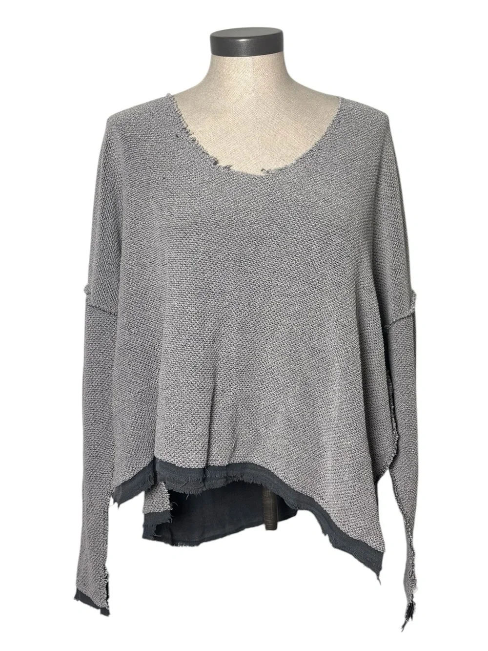 Free People Oversized Textured Dolman Top Small Gray Raw Edge Boho
